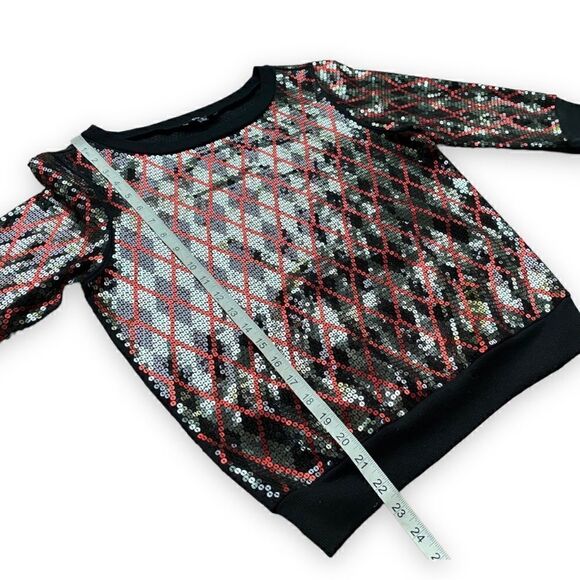 EXPRESS Sequin Argyle Print Boatneck Top - Picture 8 of 11